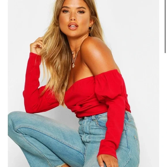 Boohoo Tops Off The Shoulder Puff Sleeve Poshmark